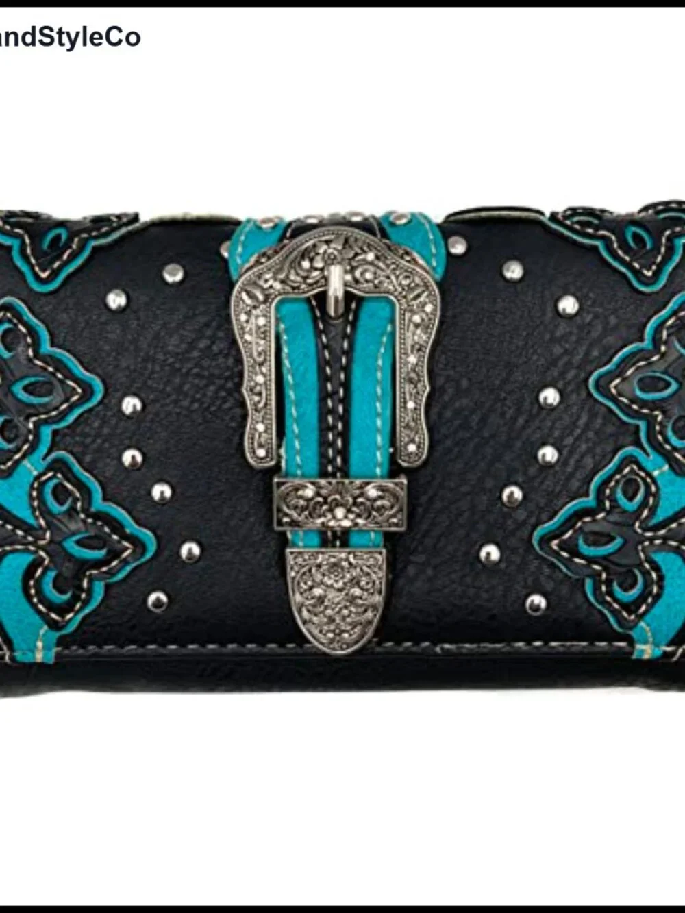 Rhinestone Tooled Leather Studded Buckle Crossbody Messenger Bag
